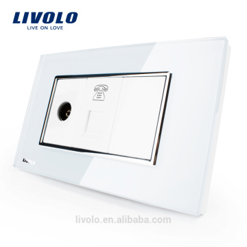 EUA / AU Padrão Livolo Luxur TV &amp; Tomada De Telefone Com Pérola Branca Cristal VL-C391VT-81